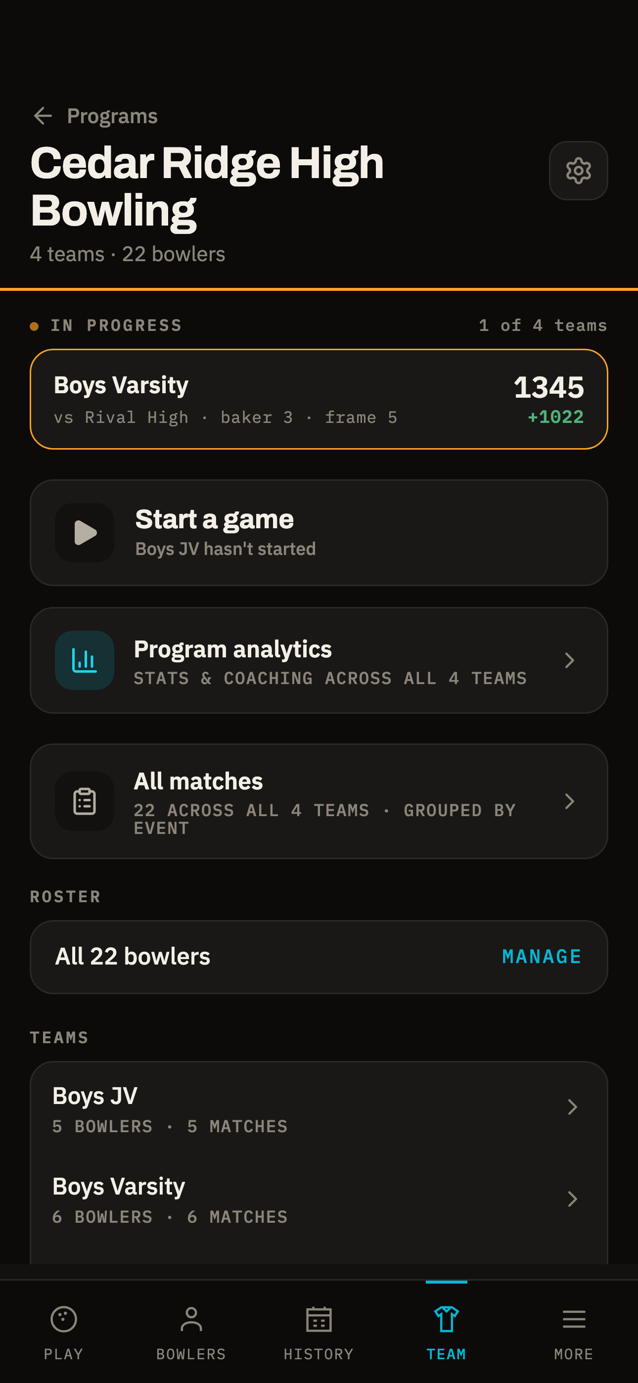 Program with multiple teams